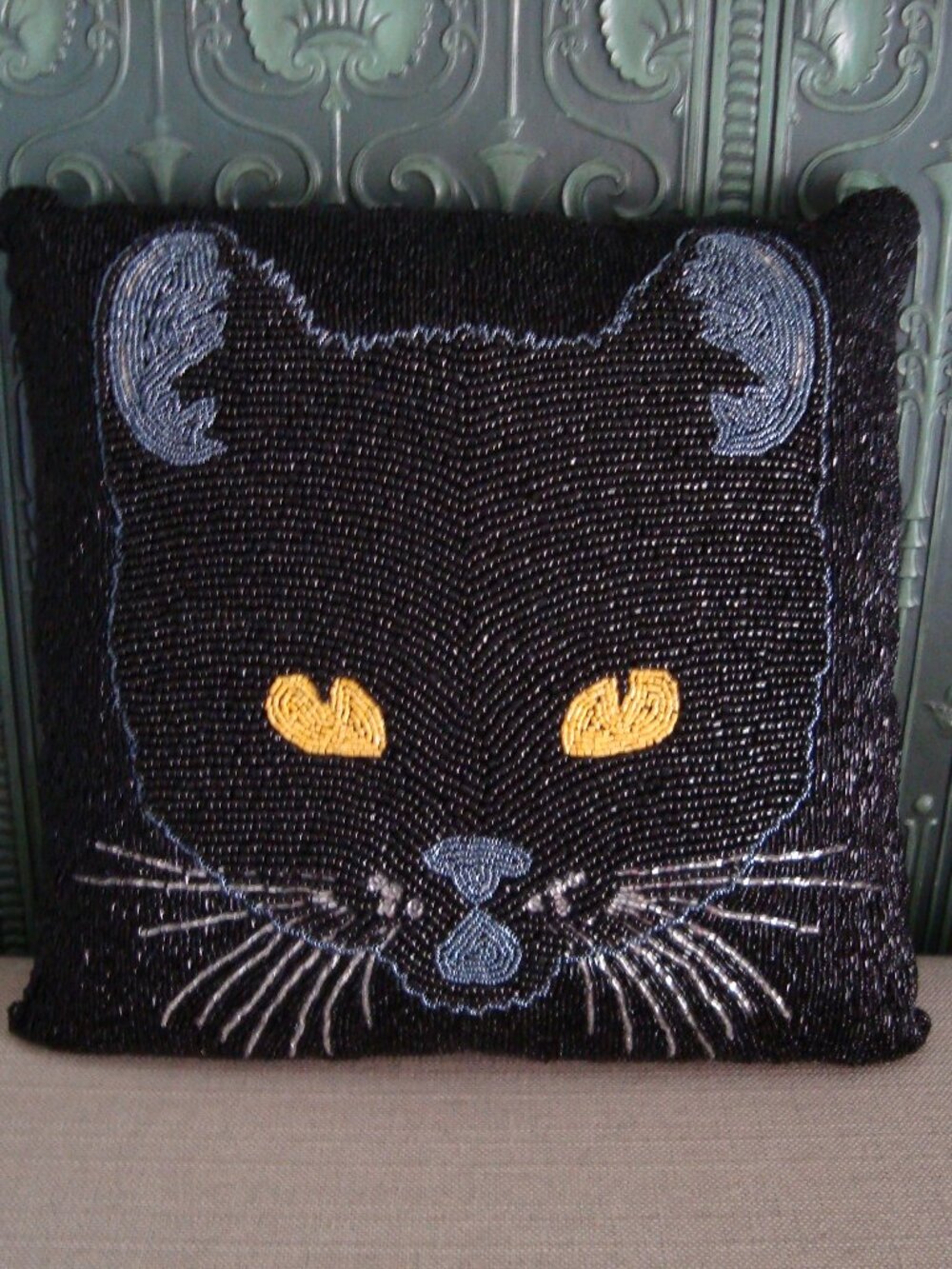 beaded black cat pillow~ Pier 1